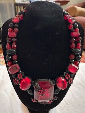 Chico's Ruby Red Crystal Statement Necklace